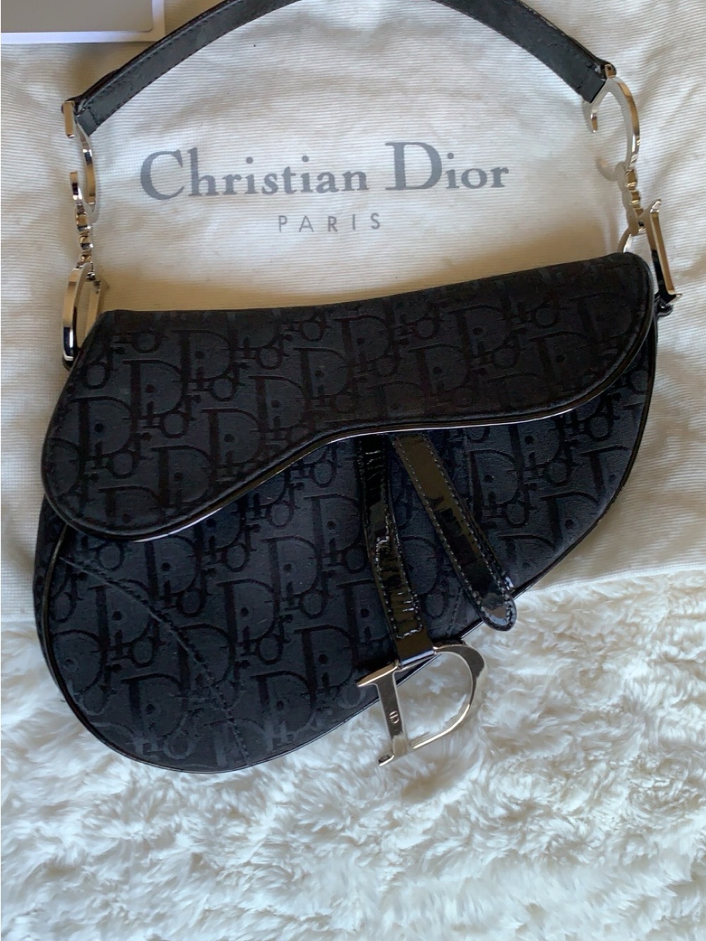 AUTHENTIC BUT NEEDS REPAIR Dior Black Saddle Bag - Signature Jacquard